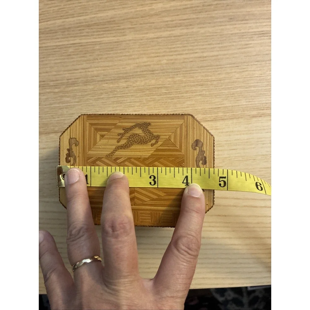 Octagon Hand Carved‎ Inlaid Wood Box for Jewelry & Trinkets with Gazelle